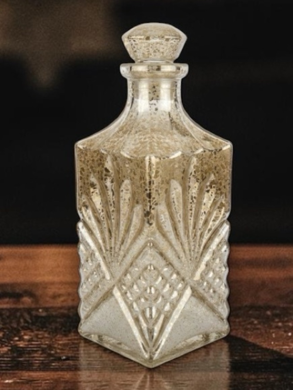 MERCURY GLASS DECANTER with Fixed Stopper Table Lamp Ambiance Lamp SIL WHT